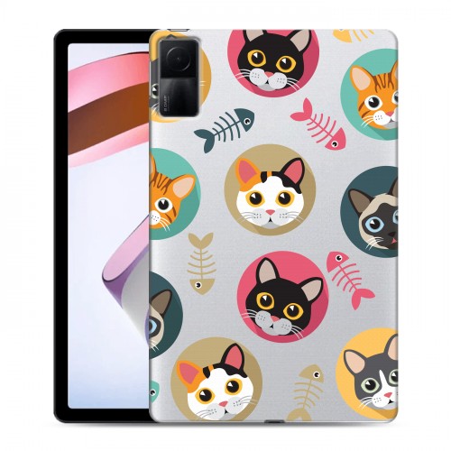 Полупрозрачный дизайнерский силиконовый чехол для Xiaomi RedMi Pad Прозрачные кошки