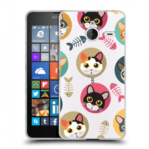 Полупрозрачный дизайнерский пластиковый чехол для Microsoft Lumia 640 XL Прозрачные кошки