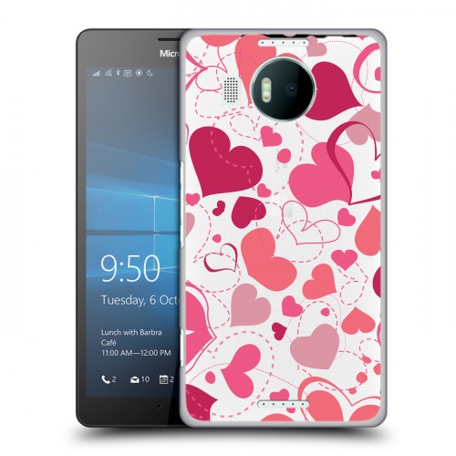 Полупрозрачный дизайнерский пластиковый чехол для Microsoft Lumia 950 XL Прозрачные сердца
