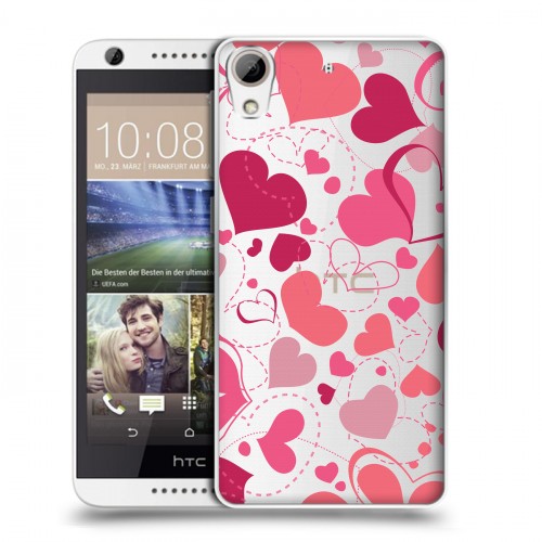 Полупрозрачный дизайнерский пластиковый чехол для HTC Desire 626 Прозрачные сердца