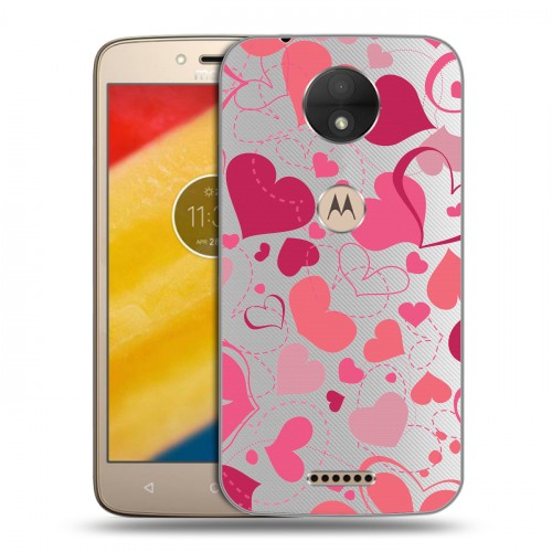 Полупрозрачный дизайнерский пластиковый чехол для Motorola Moto C Прозрачные сердца