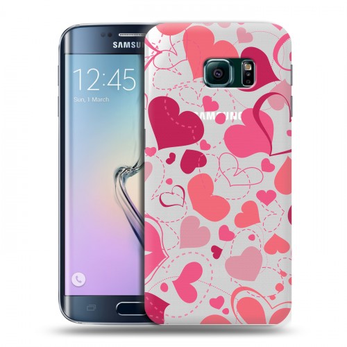 Полупрозрачный дизайнерский пластиковый чехол для Samsung Galaxy S6 Edge Прозрачные сердца