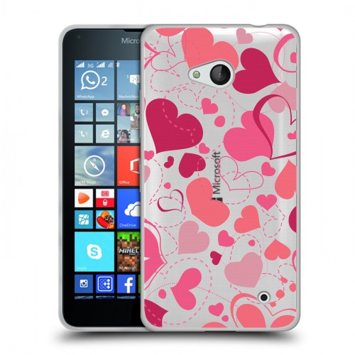Полупрозрачный дизайнерский силиконовый чехол для Microsoft Lumia 640 Прозрачные сердца