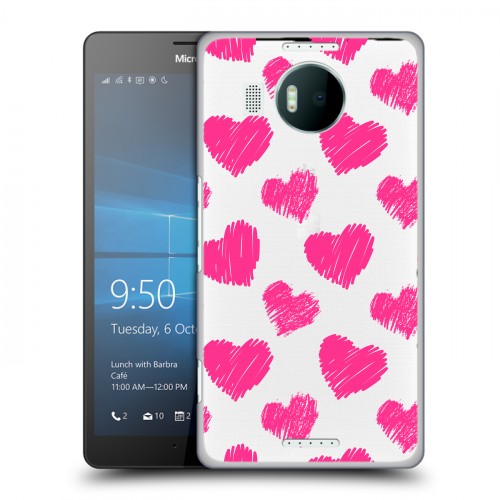 Полупрозрачный дизайнерский пластиковый чехол для Microsoft Lumia 950 XL Прозрачные сердечки
