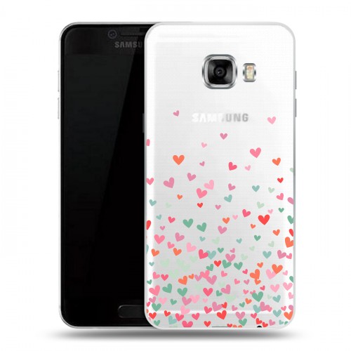 Полупрозрачный дизайнерский пластиковый чехол для Samsung Galaxy C7 Прозрачные сердечки
