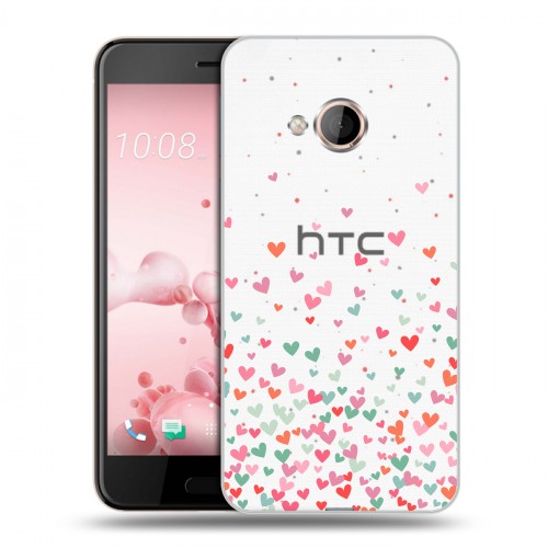 Полупрозрачный дизайнерский пластиковый чехол для HTC U Play Прозрачные сердечки