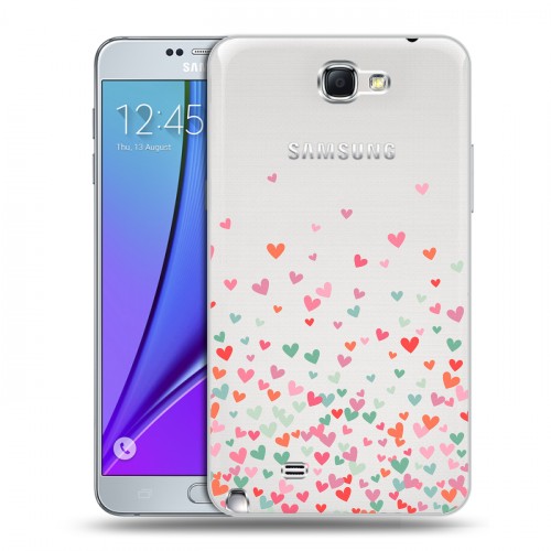 Полупрозрачный дизайнерский пластиковый чехол для Samsung Galaxy Note 2 Прозрачные сердечки