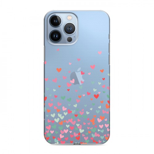 Полупрозрачный дизайнерский пластиковый чехол для Iphone 13 Pro Max Прозрачные сердечки