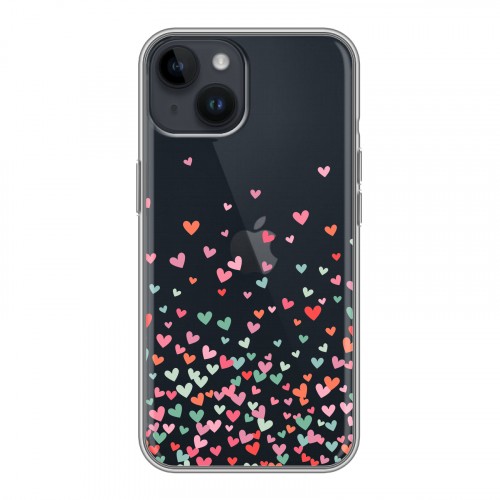Полупрозрачный дизайнерский пластиковый чехол для Iphone 14 Прозрачные сердечки