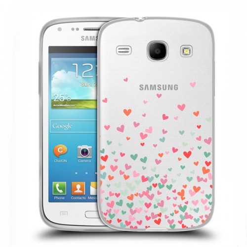 Полупрозрачный дизайнерский пластиковый чехол для Samsung Galaxy Core Прозрачные сердечки