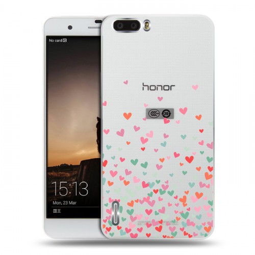 Полупрозрачный дизайнерский силиконовый чехол для Huawei Honor 6 Plus Прозрачные сердечки