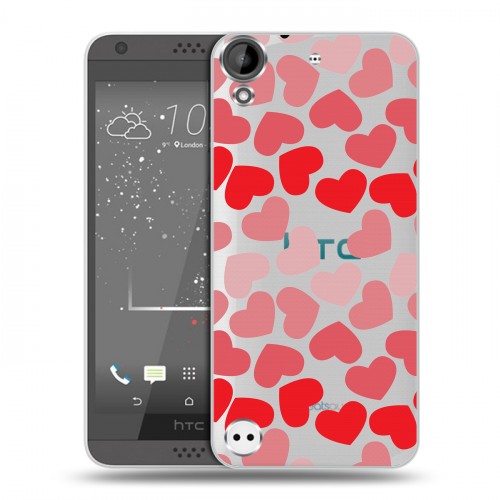 Полупрозрачный дизайнерский пластиковый чехол для HTC Desire 530 Прозрачные сердечки