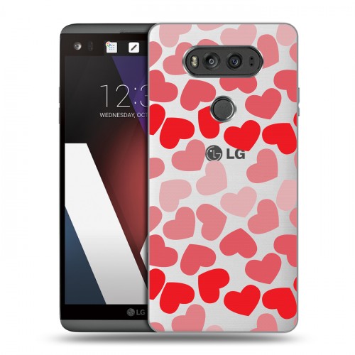 Полупрозрачный дизайнерский пластиковый чехол для LG V20 Прозрачные сердечки