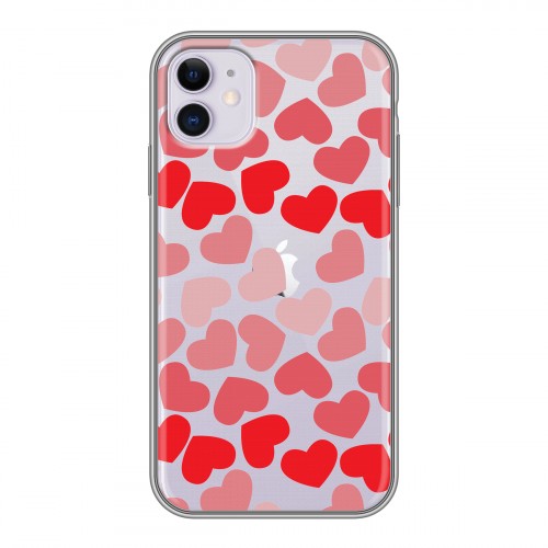Полупрозрачный дизайнерский пластиковый чехол для Iphone 11 Прозрачные сердечки
