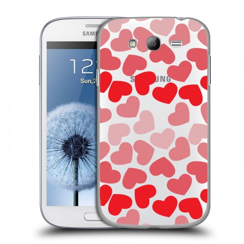 Полупрозрачный дизайнерский пластиковый чехол для Samsung Galaxy Grand Прозрачные сердечки