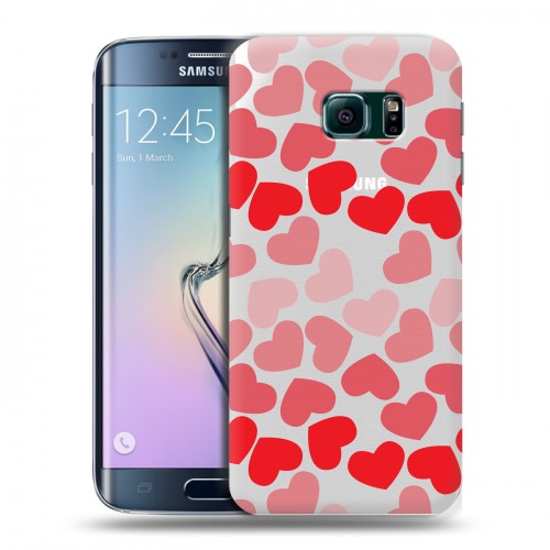 Полупрозрачный дизайнерский пластиковый чехол для Samsung Galaxy S6 Edge Прозрачные сердечки