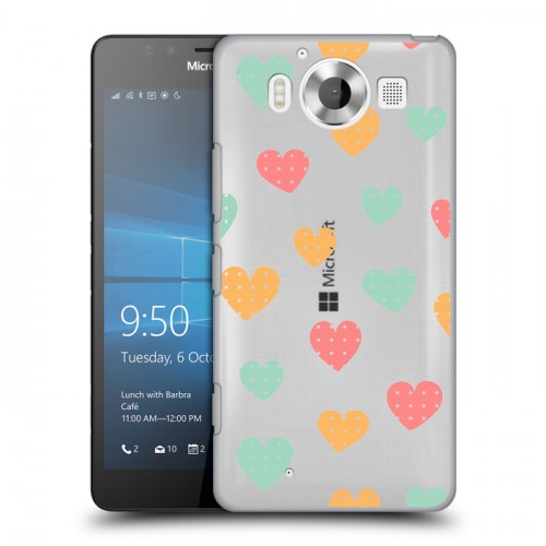 Полупрозрачный дизайнерский пластиковый чехол для Microsoft Lumia 950 Прозрачные сердечки