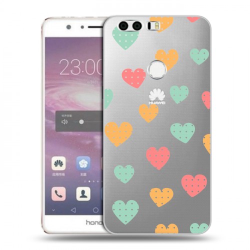 Полупрозрачный дизайнерский пластиковый чехол для Huawei Honor 8 Прозрачные сердечки