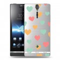 Полупрозрачный дизайнерский пластиковый чехол для Sony Xperia S Прозрачные сердечки