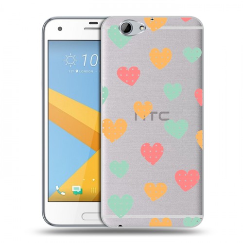 Полупрозрачный дизайнерский пластиковый чехол для HTC One A9S Прозрачные сердечки