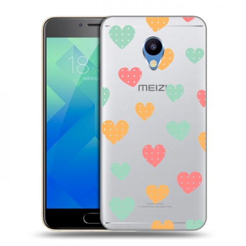 Полупрозрачный дизайнерский пластиковый чехол для Meizu M5 Прозрачные сердечки