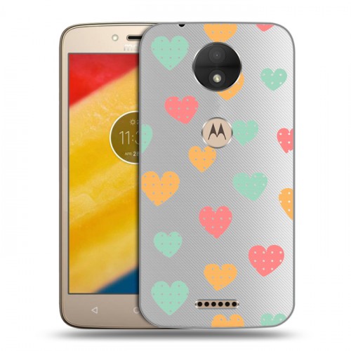 Полупрозрачный дизайнерский силиконовый чехол для Motorola Moto C Прозрачные сердечки