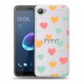 Полупрозрачный дизайнерский пластиковый чехол для HTC Desire 12 Прозрачные сердечки