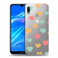 Полупрозрачный дизайнерский пластиковый чехол для Huawei Y6 (2019) Прозрачные сердечки