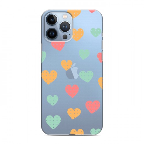 Полупрозрачный дизайнерский пластиковый чехол для Iphone 13 Pro Max Прозрачные сердечки