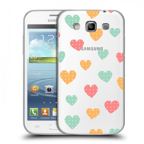 Полупрозрачный дизайнерский пластиковый чехол для Samsung Galaxy Win Прозрачные сердечки