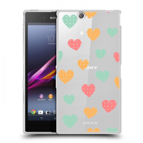 Полупрозрачный дизайнерский пластиковый чехол для Sony Xperia Z Ultra  Прозрачные сердечки