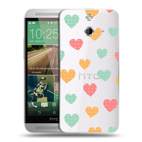 Полупрозрачный дизайнерский пластиковый чехол для HTC One E8 Прозрачные сердечки