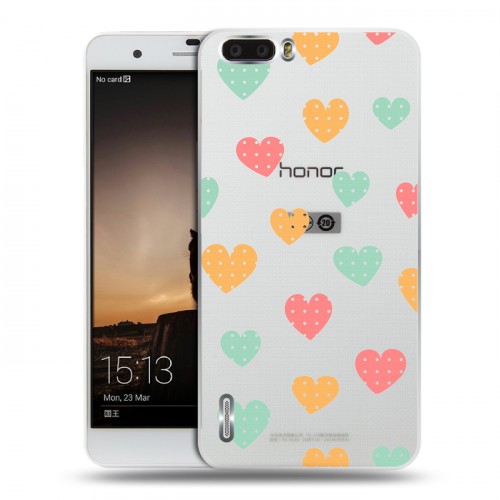 Полупрозрачный дизайнерский пластиковый чехол для Huawei Honor 6 Plus Прозрачные сердечки