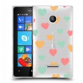 Полупрозрачный дизайнерский пластиковый чехол для Microsoft Lumia 435 Прозрачные сердечки