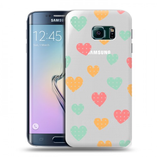Полупрозрачный дизайнерский пластиковый чехол для Samsung Galaxy S6 Edge Прозрачные сердечки