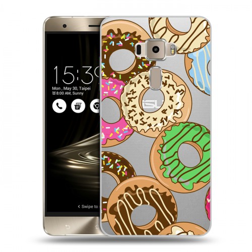 Полупрозрачный дизайнерский пластиковый чехол для Asus ZenFone 3 Прозрачные пончики