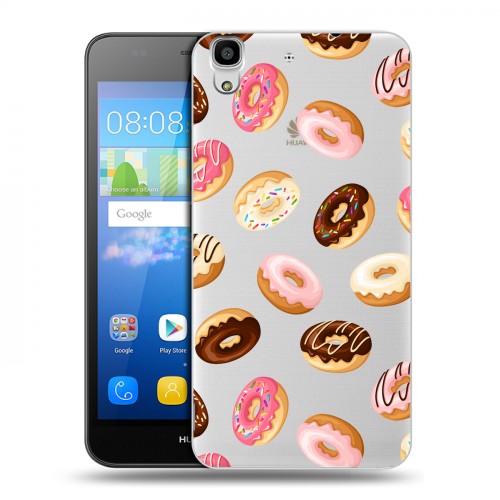 Полупрозрачный дизайнерский пластиковый чехол для Huawei Y6 Прозрачные пончики