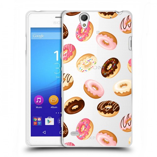 Полупрозрачный дизайнерский пластиковый чехол для Sony Xperia C4 Прозрачные пончики