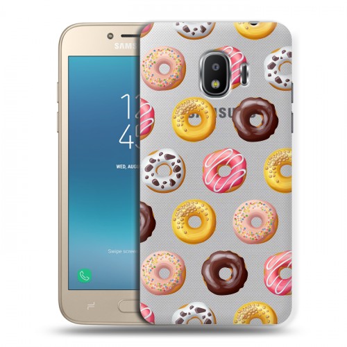 Полупрозрачный дизайнерский пластиковый чехол для Samsung Galaxy J2 (2018) Прозрачные пончики
