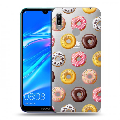 Полупрозрачный дизайнерский пластиковый чехол для Huawei Y6 (2019) Прозрачные пончики