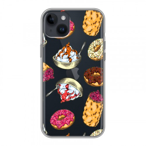 Полупрозрачный дизайнерский пластиковый чехол для Iphone 14 Plus Прозрачные пончики