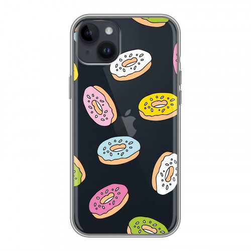 Полупрозрачный дизайнерский пластиковый чехол для Iphone 14 Plus Прозрачные пончики