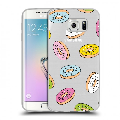 Полупрозрачный дизайнерский пластиковый чехол для Samsung Galaxy S6 Edge Прозрачные пончики