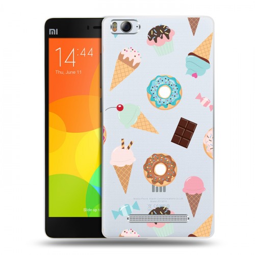 Полупрозрачный дизайнерский пластиковый чехол для Xiaomi Mi4i Прозрачные пончики