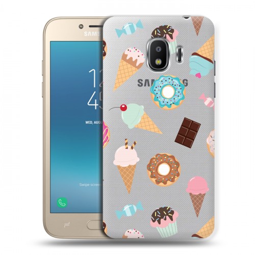 Полупрозрачный дизайнерский пластиковый чехол для Samsung Galaxy J2 (2018) Прозрачные пончики