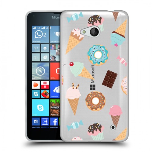 Полупрозрачный дизайнерский силиконовый чехол для Microsoft Lumia 640 Прозрачные пончики