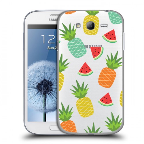 Полупрозрачный дизайнерский пластиковый чехол для Samsung Galaxy Grand Прозрачные ананасы