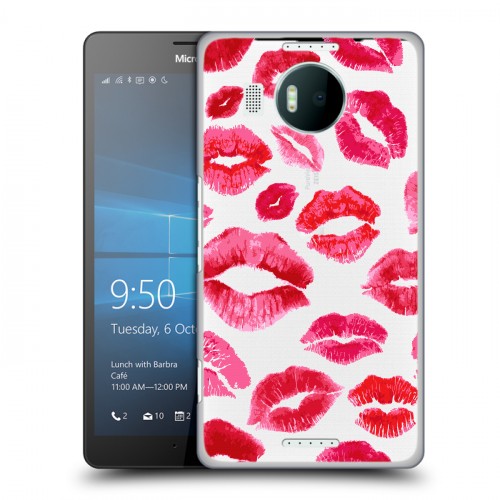 Полупрозрачный дизайнерский пластиковый чехол для Microsoft Lumia 950 XL Прозрачные поцелуи