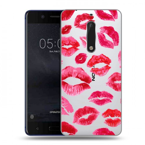Полупрозрачный дизайнерский пластиковый чехол для Nokia 5 Прозрачные поцелуи