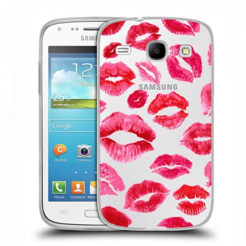 Полупрозрачный дизайнерский пластиковый чехол для Samsung Galaxy Core Прозрачные поцелуи
